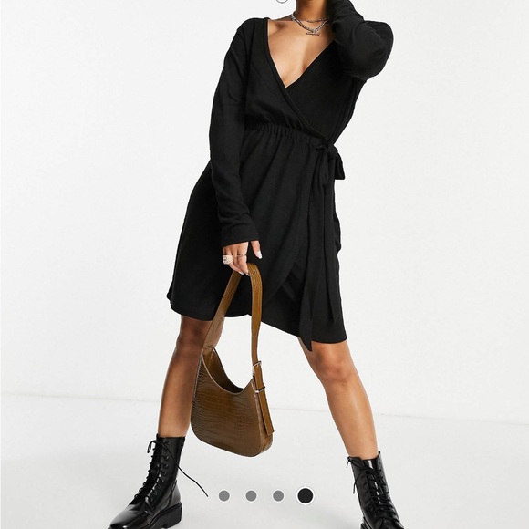 NWT! NA-KD knitted mini dress black S small wrap soft holiday occasion - Picture 2 of 9